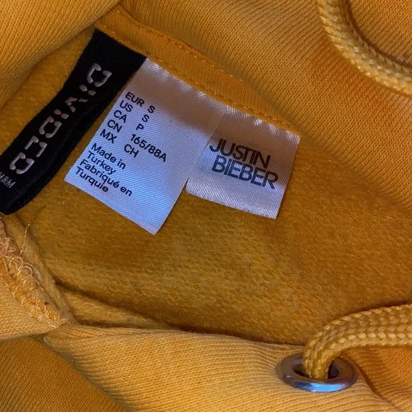 H&M x Justin Bieber Hoodie | Size Small | Yellow Graphic Sweatshirt - Picture 3 of 8